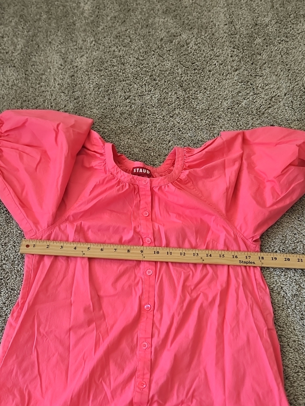 STAUD Hot Pink Dress with Puff Sleeve Detail M - Picture 5 of 7